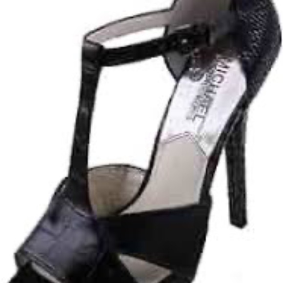 Michael Kors Nadia Black Haircalf Snakeskin T-Strap Heels Sandals Size 10M - Picture 2 of 13
